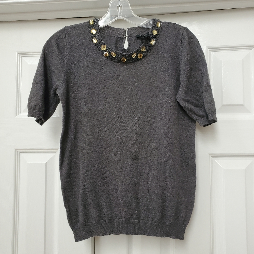 Ann Taylor Gray Jewel Neck Sweater
